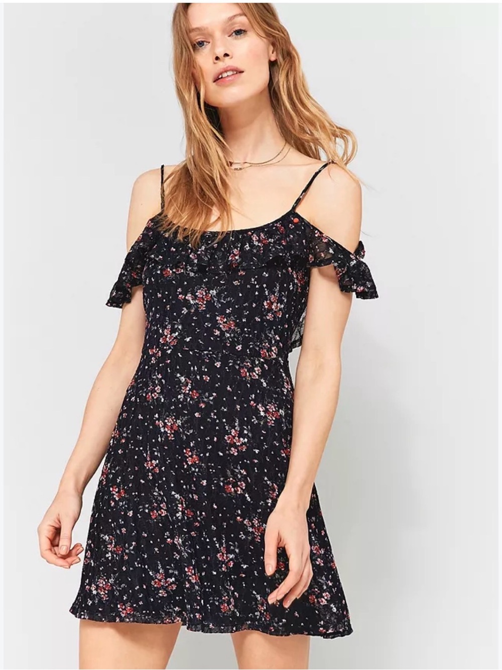 Mimi Chica Black Floral Cold-Shoulder Mini Dress